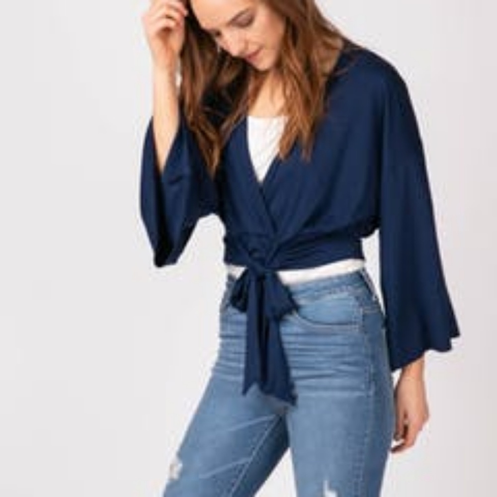 Kimono Tie Top Navy - Picture 3 of 3